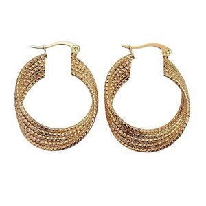 1 3/8 Inch 35mm Hoop Gold Tone Pierced Post Earrings